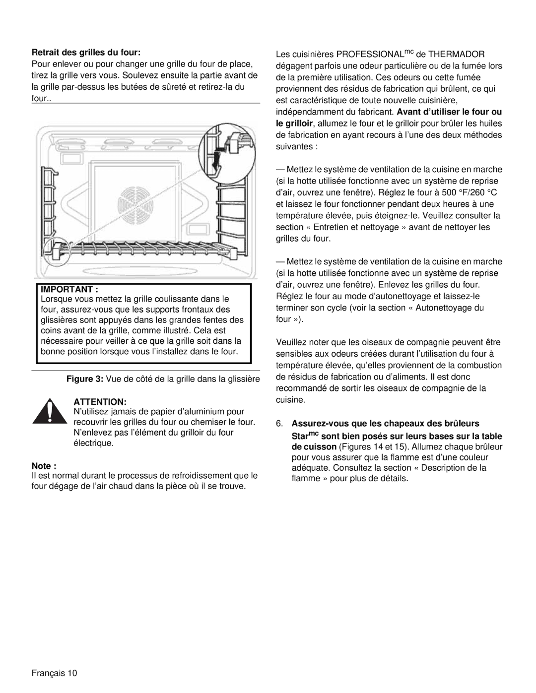 Thermador PRD36, PRD48 manual Retrait des grilles du four 