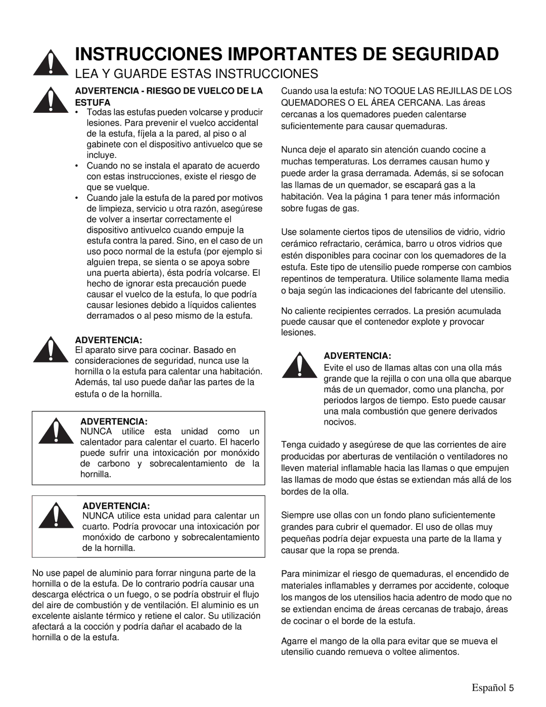 Thermador PRD36, PRD48 manual Advertencia Riesgo DE Vuelco DE LA Estufa 