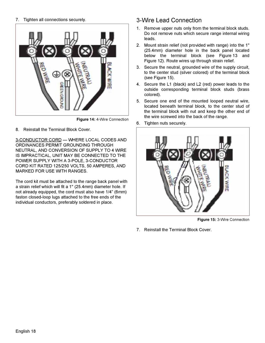 Thermador PRD48, PRD36 installation manual Wire Lead Connection, Wire Connection 