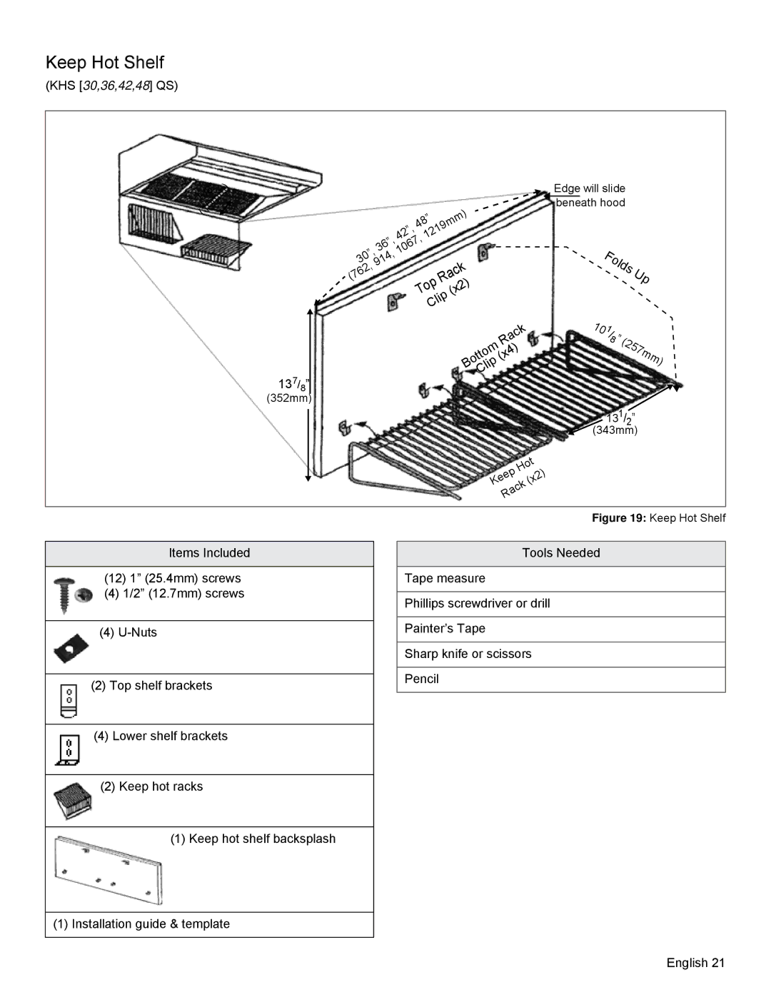 Thermador PRD36, PRD48 installation manual Keep Hot Shelf 