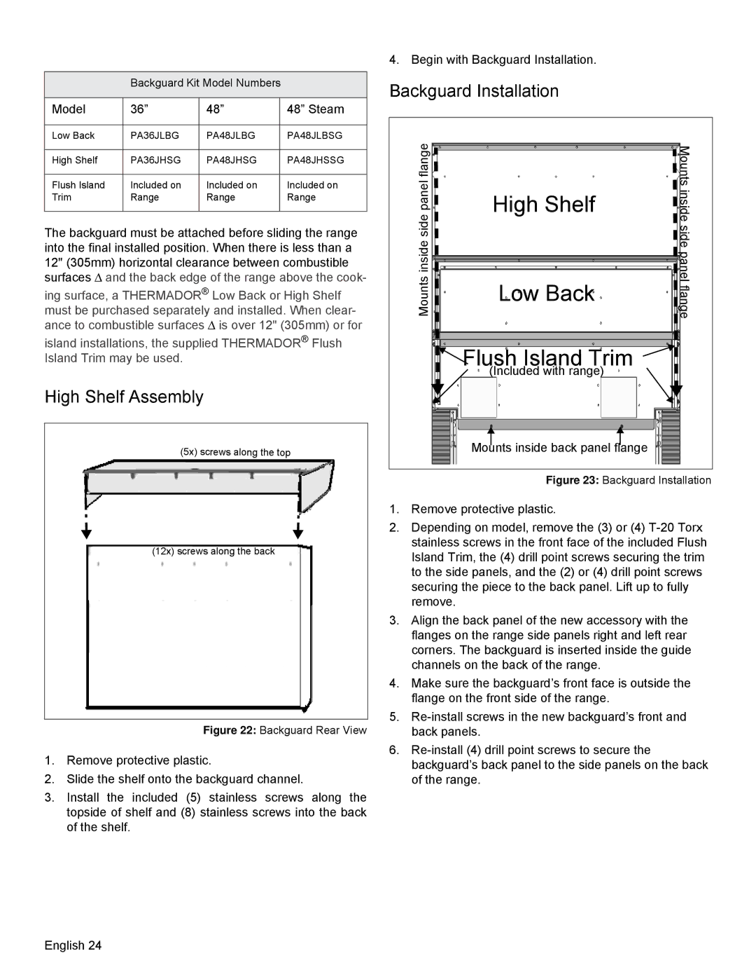 Thermador PRD48, PRD36 installation manual High Shelf Assembly, Model Steam 