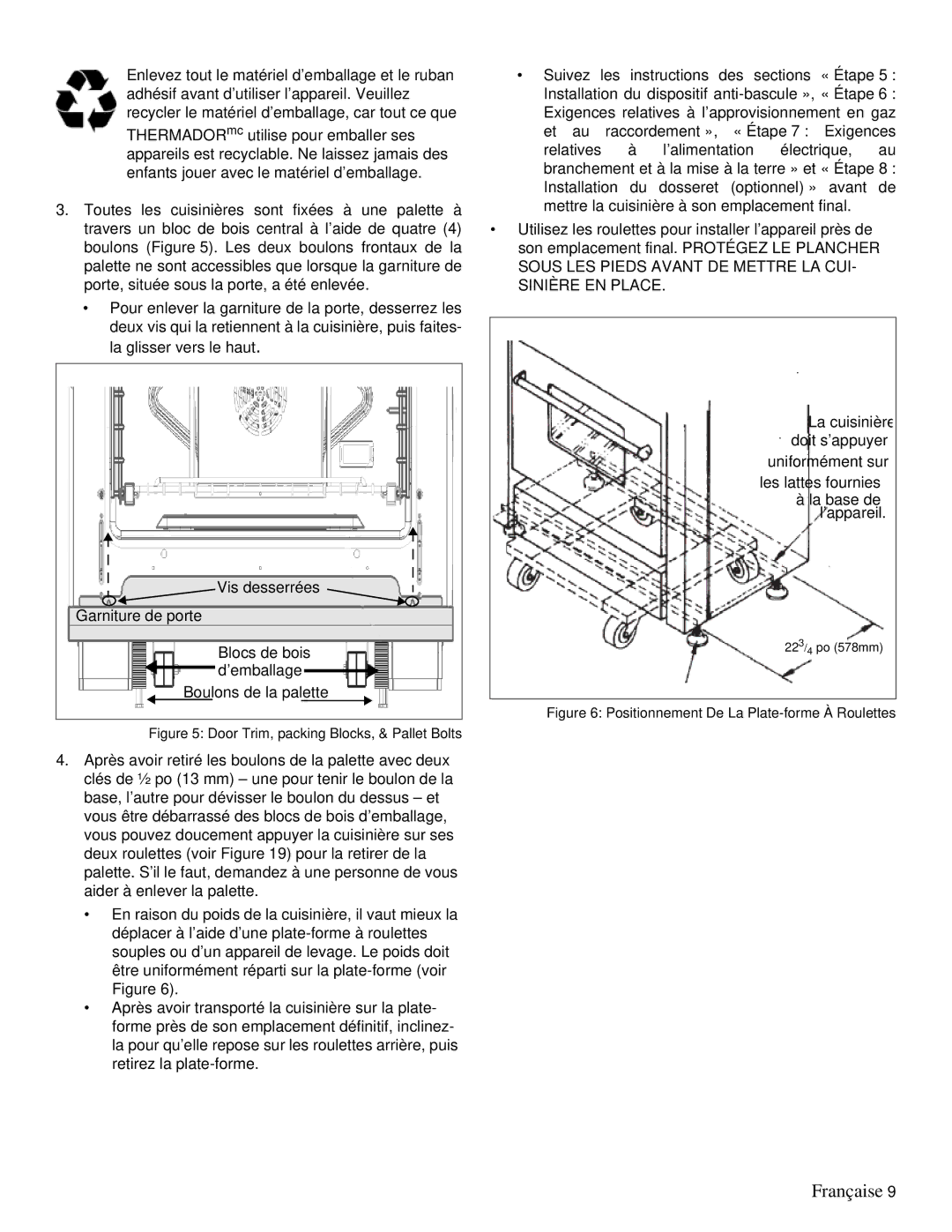 Thermador PRD48, PRD36 installation manual Positionnement De La Plate-forme À Roulettes 