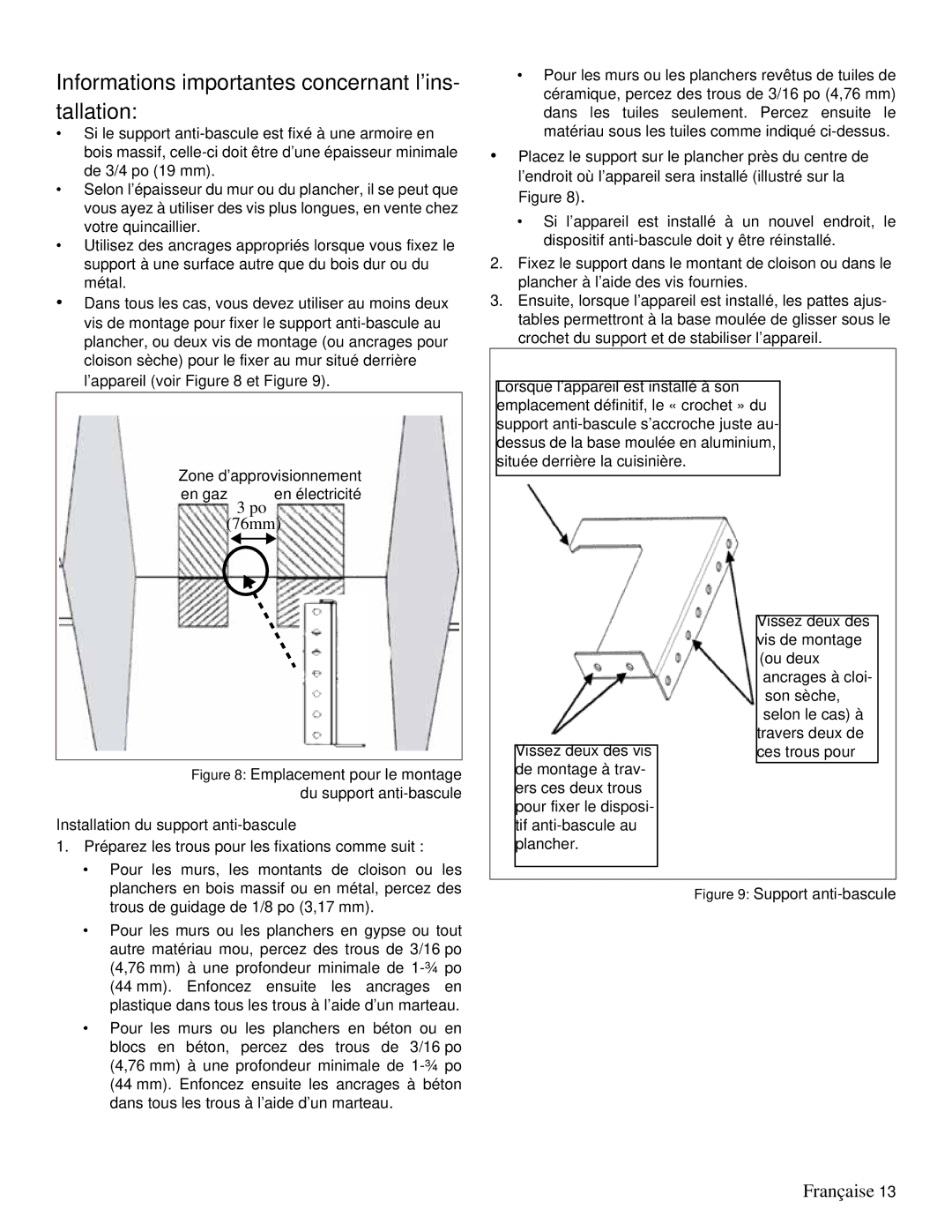 Thermador PRD48, PRD36 installation manual Informations importantes concernant l’ins- tallation, 76mm 