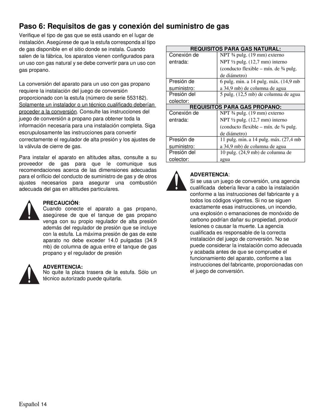 Thermador PRD36, PRD48 Paso 6 Requisitos de gas y conexión del suministro de gas, Requisitos Para GAS Natural 