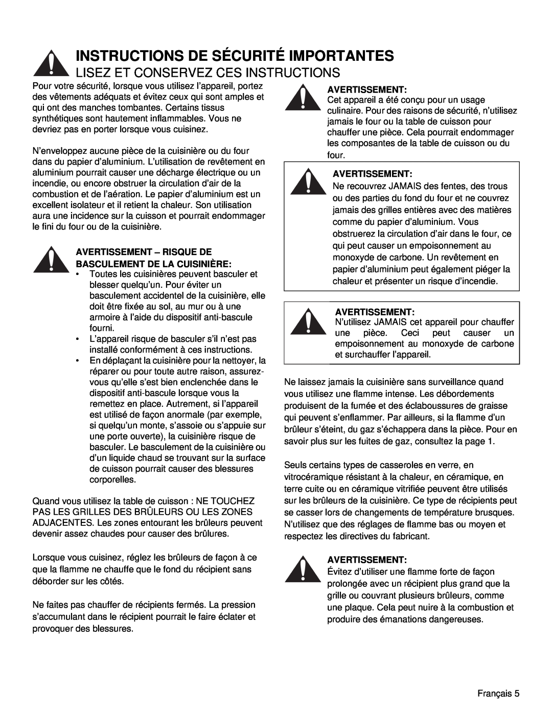 Thermador PRD48 manual Instructions De Sécurité Importantes, Lisez Et Conservez Ces Instructions, Avertissement – Risque De 