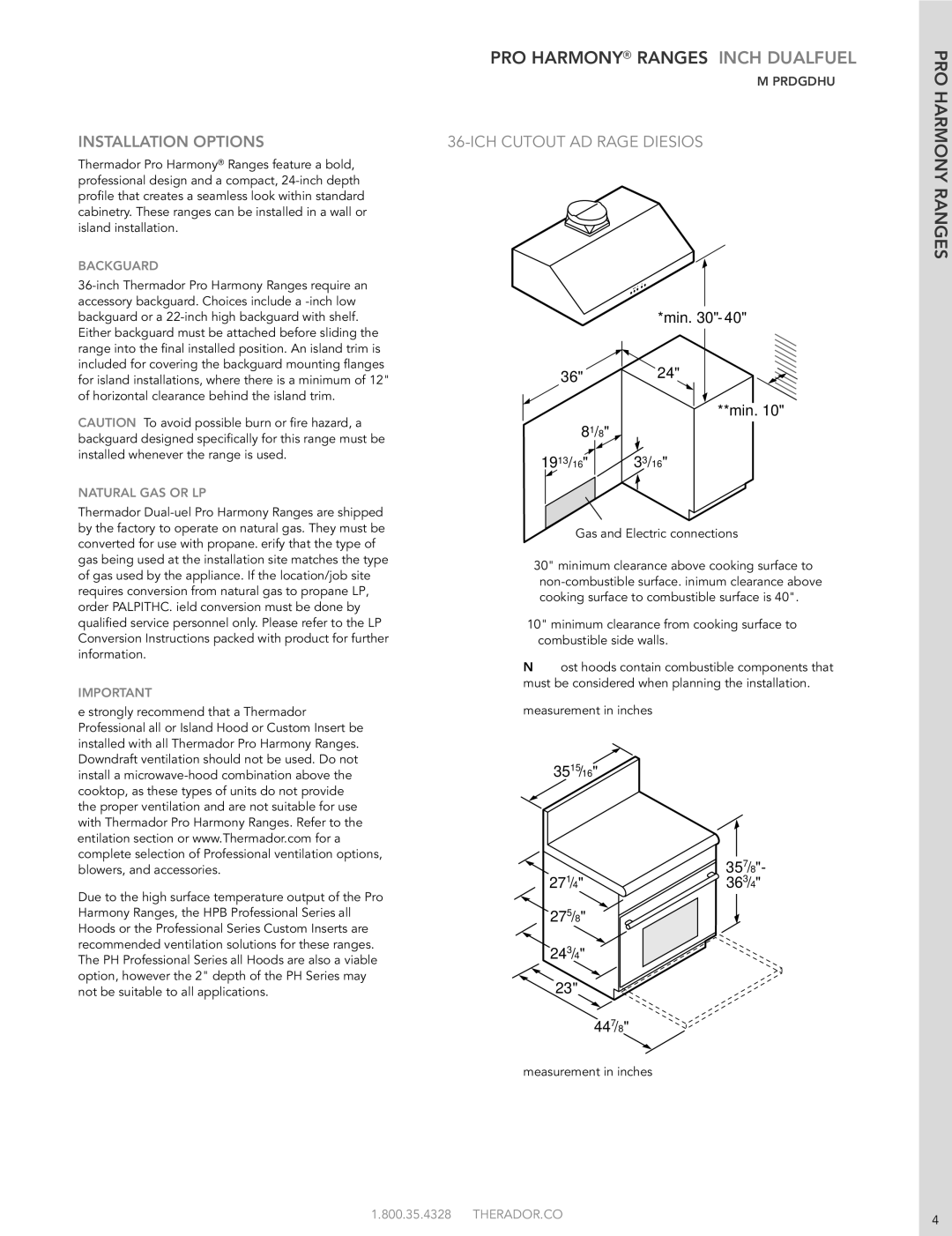 Thermador PRD486GDHU manual Min 