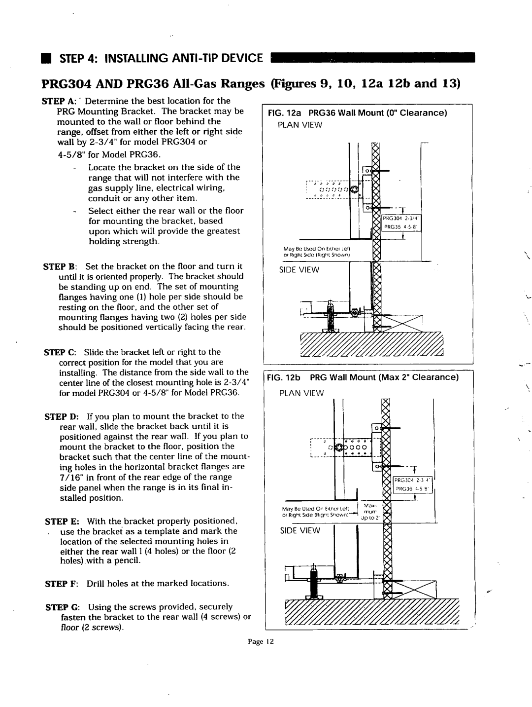 Thermador PRDS48, PRDS36, PRG304, PRDS304 Step B Set the bracket on the floor and turn it, Plan View, Side View 