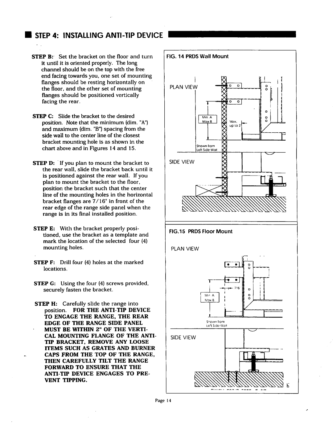 Thermador PRDS36, PRG304, PRDS48, PRDS304 installation instructions Prds Wall Mount, Prds Floor Mount 