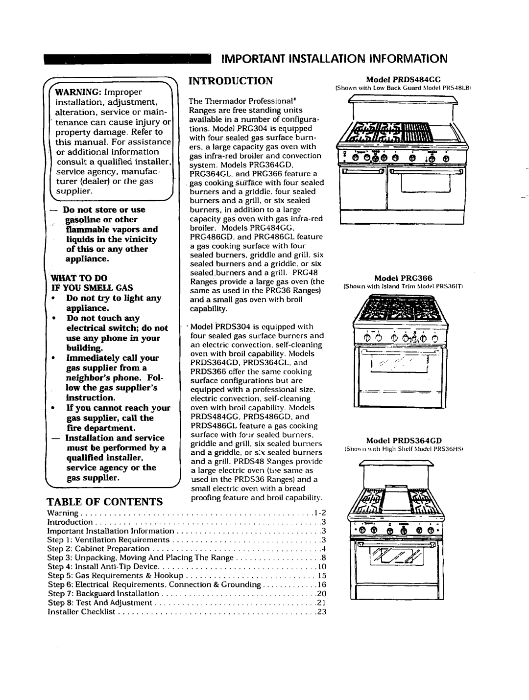 Thermador PRDS48, PRDS36 What to do If YOU Smell GAS, Do not try to light any appliance, Small electric oven with a bread 