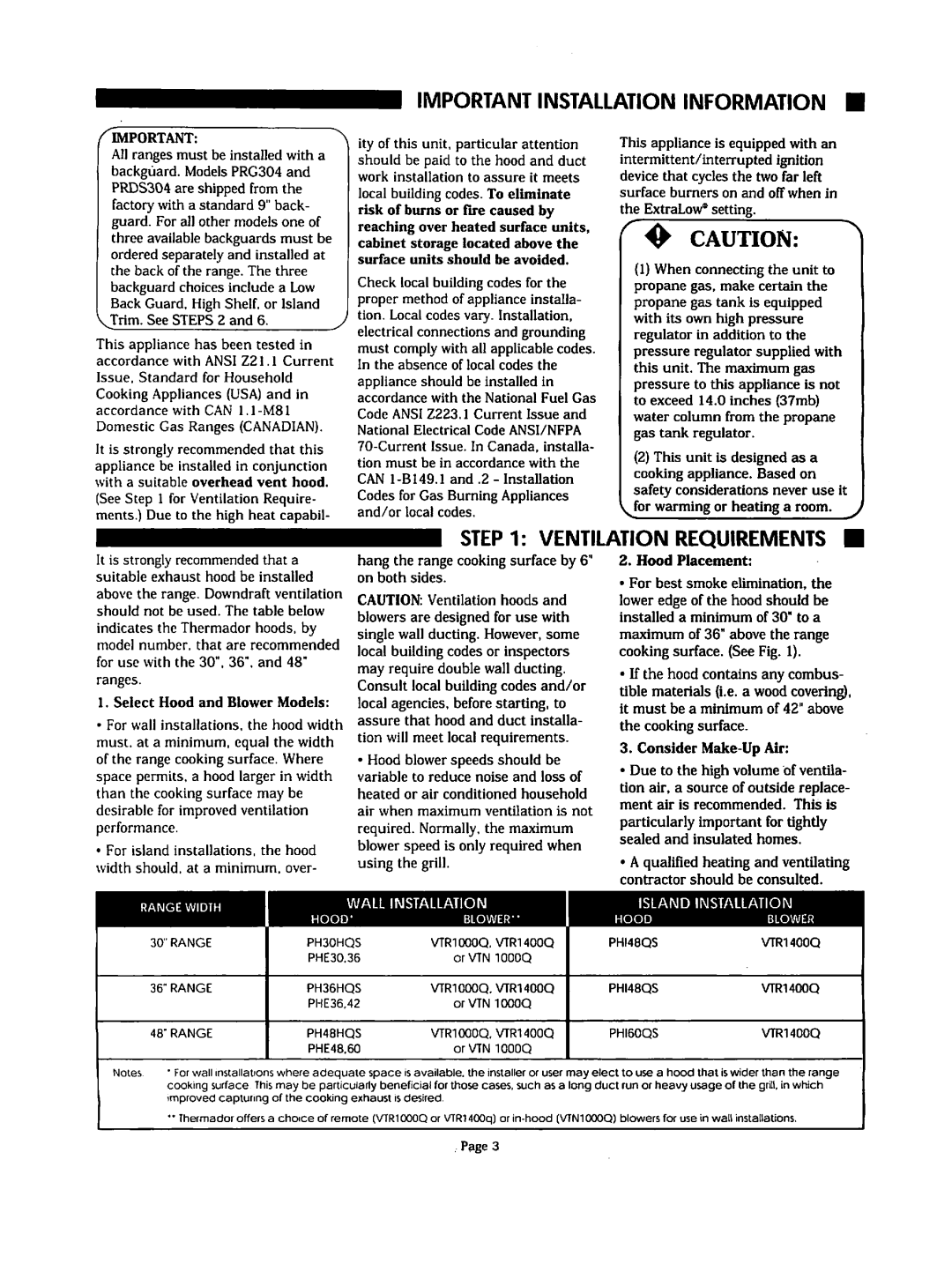 Thermador PRG304, PRDS36 Ventilation Requirements, VTrim. See Steps 2, Vjbr warming or heating a room, Wall Installation 