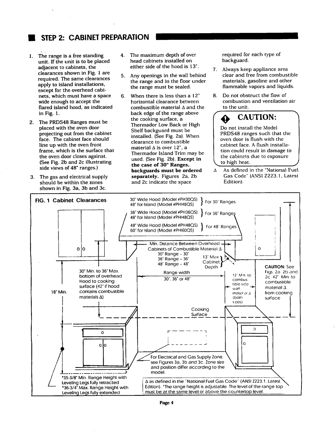 Thermador PRDS48, PRDS36, PRG304, PRDS304 installation instructions Cabinet Clearances, Wan 