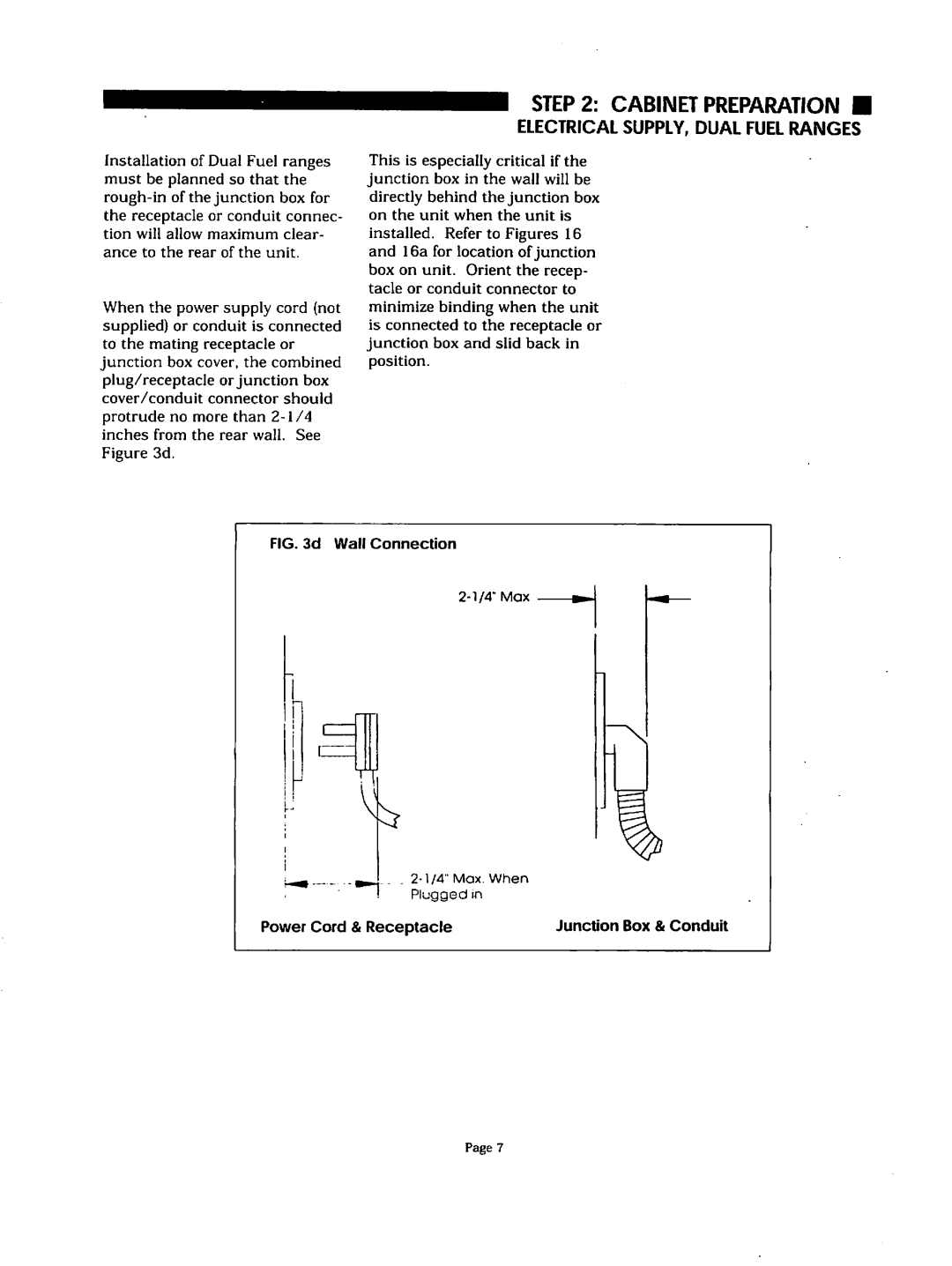 Thermador PRG304, PRDS36, PRDS48 Electrical SUPPLY, Dual Fuel Ranges, Power Cord & Receptacle Junction Box & Conduit 