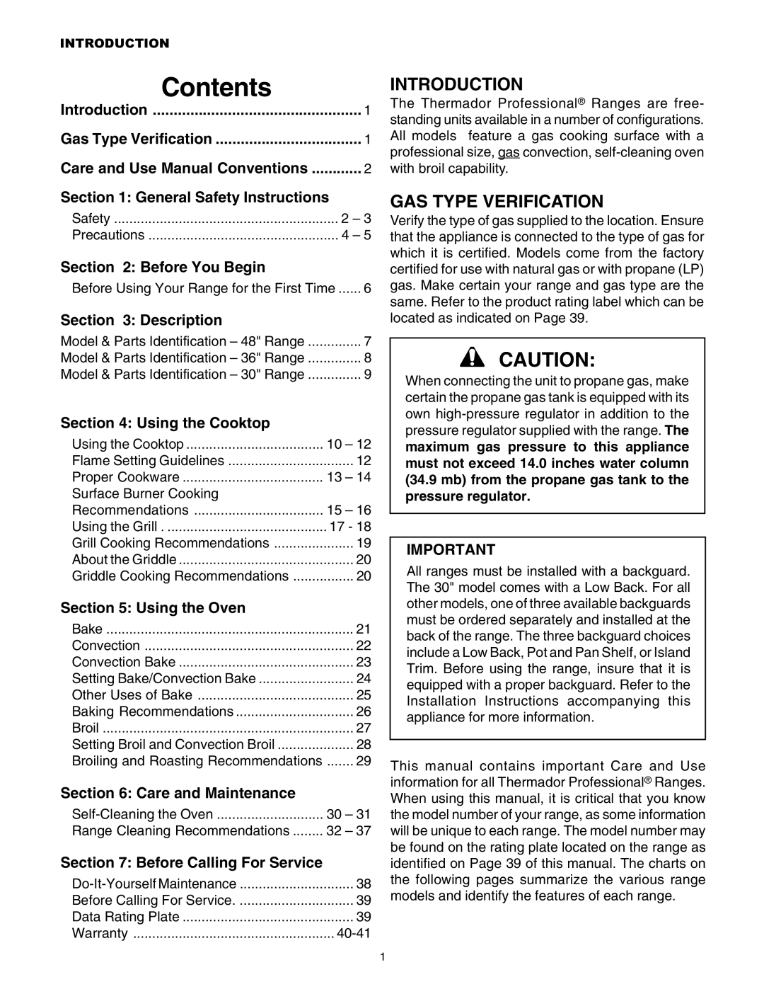 Thermador PRG36, PRG30 manual Contents 