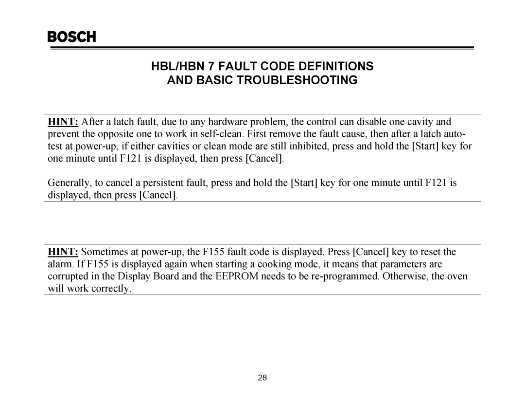 Thermador PRG36, PRG48, PRG30, PDR30, PDR36, PDR48 manual HBL/HBN 7 Fault Code Definitions Basic Troubleshooting 