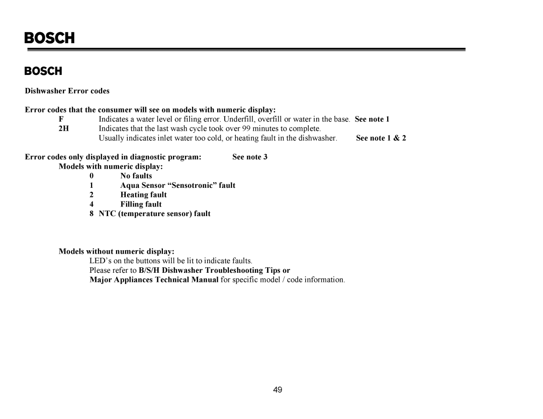 Thermador PDR48, PRG48, PRG30, PRG36, PDR30, PDR36 manual Please refer to B/S/H Dishwasher Troubleshooting Tips or 