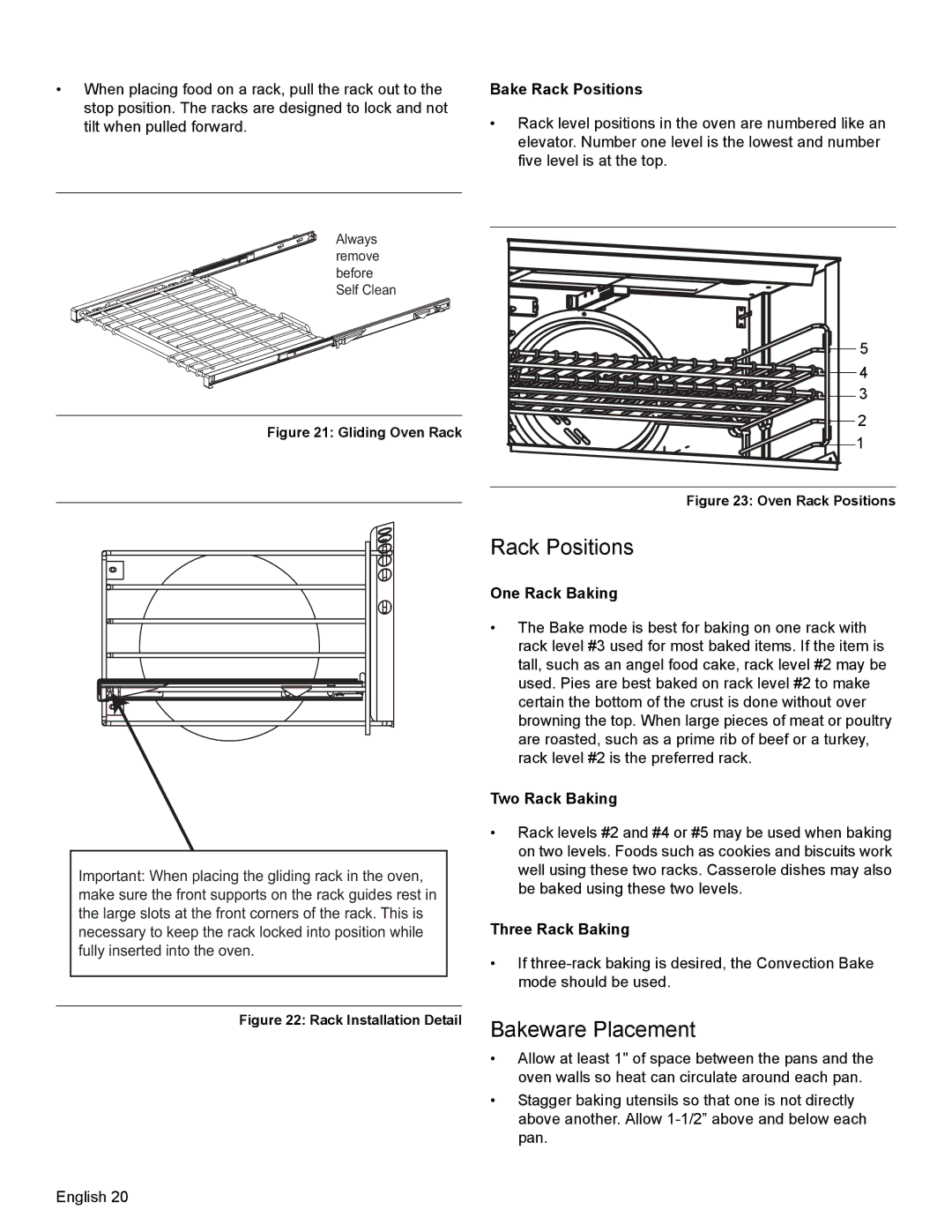 Thermador PRG30, PRL36, PRL30 manual Rack Positions, Bakeware Placement 