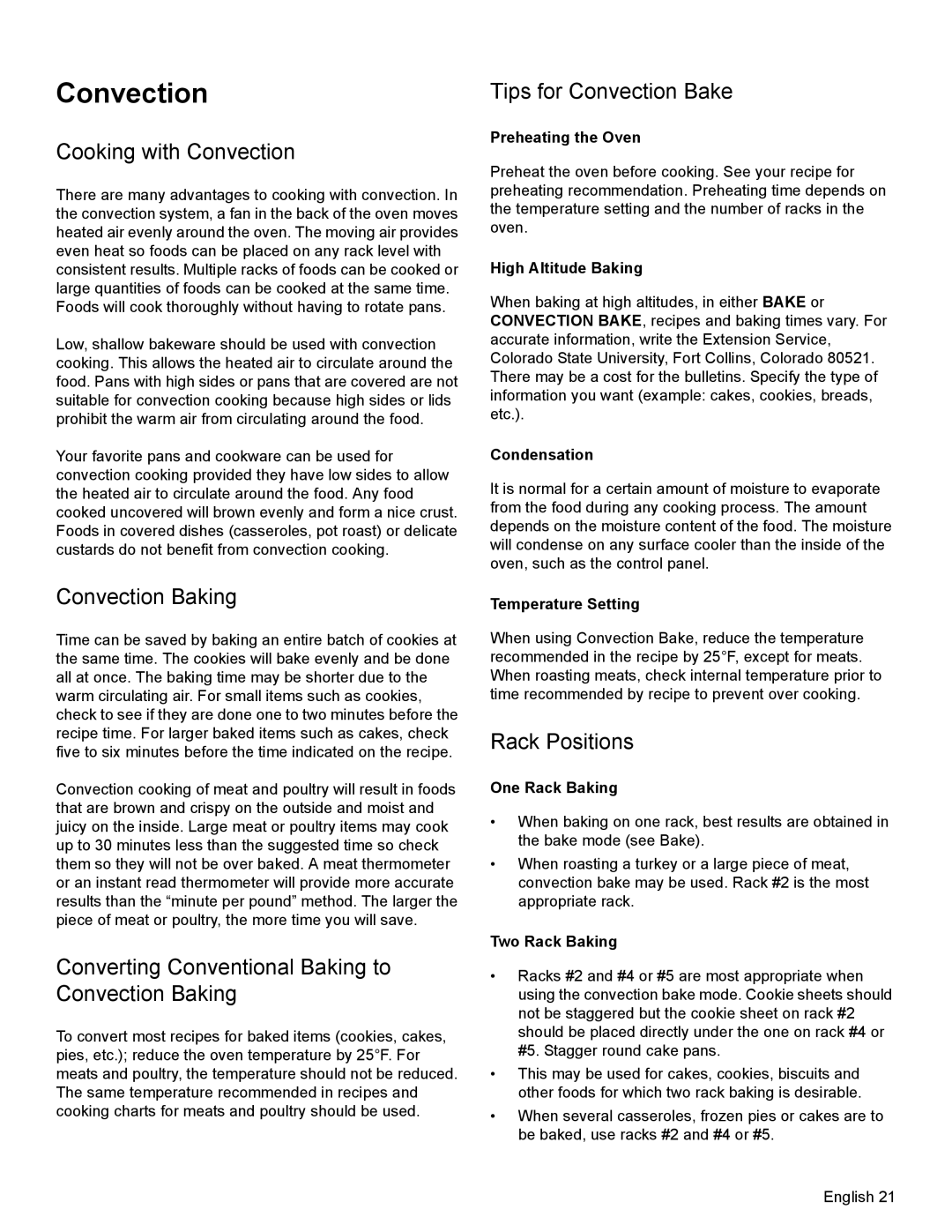 Thermador PRL30, PRL36, PRG30 manual Cooking with Convection, Converting Conventional Baking to Convection Baking 