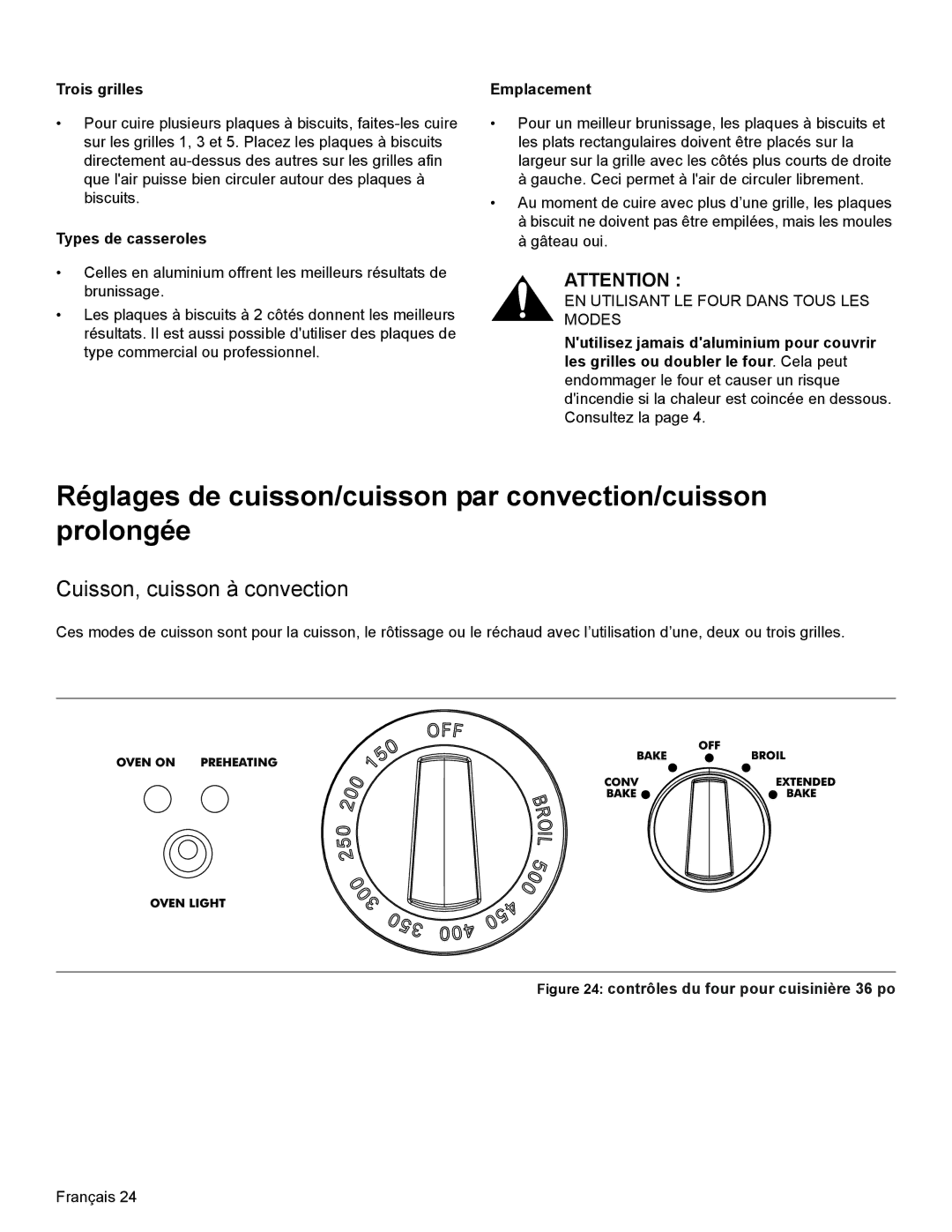 Thermador PRL30, PRL36, PRG30 manual Cuisson, cuisson à convection, Trois grilles, Types de casseroles, Emplacement 