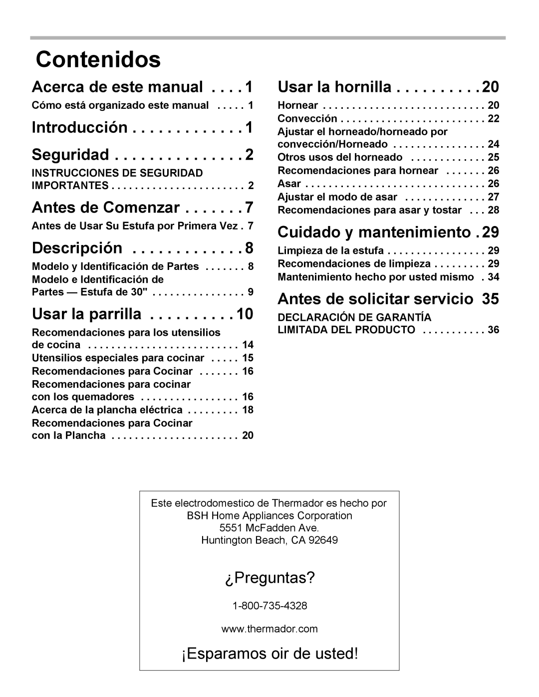 Thermador PRL36, PRG30, PRL30 Acerca de este manual, Antes de Comenzar, Descripción, Usar la parrilla, Usar la hornilla 