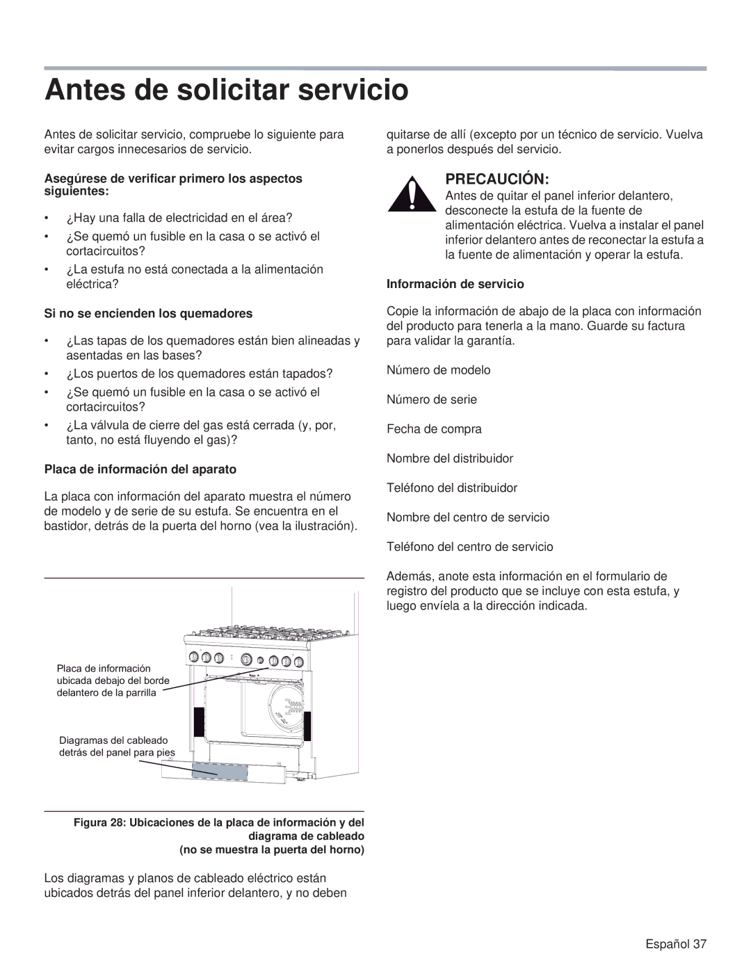 Thermador PRL30, PRL36, PRG48, PRG30 Antes de solicitar servicio, Asegúrese de verificar primero los aspectos siguientes 