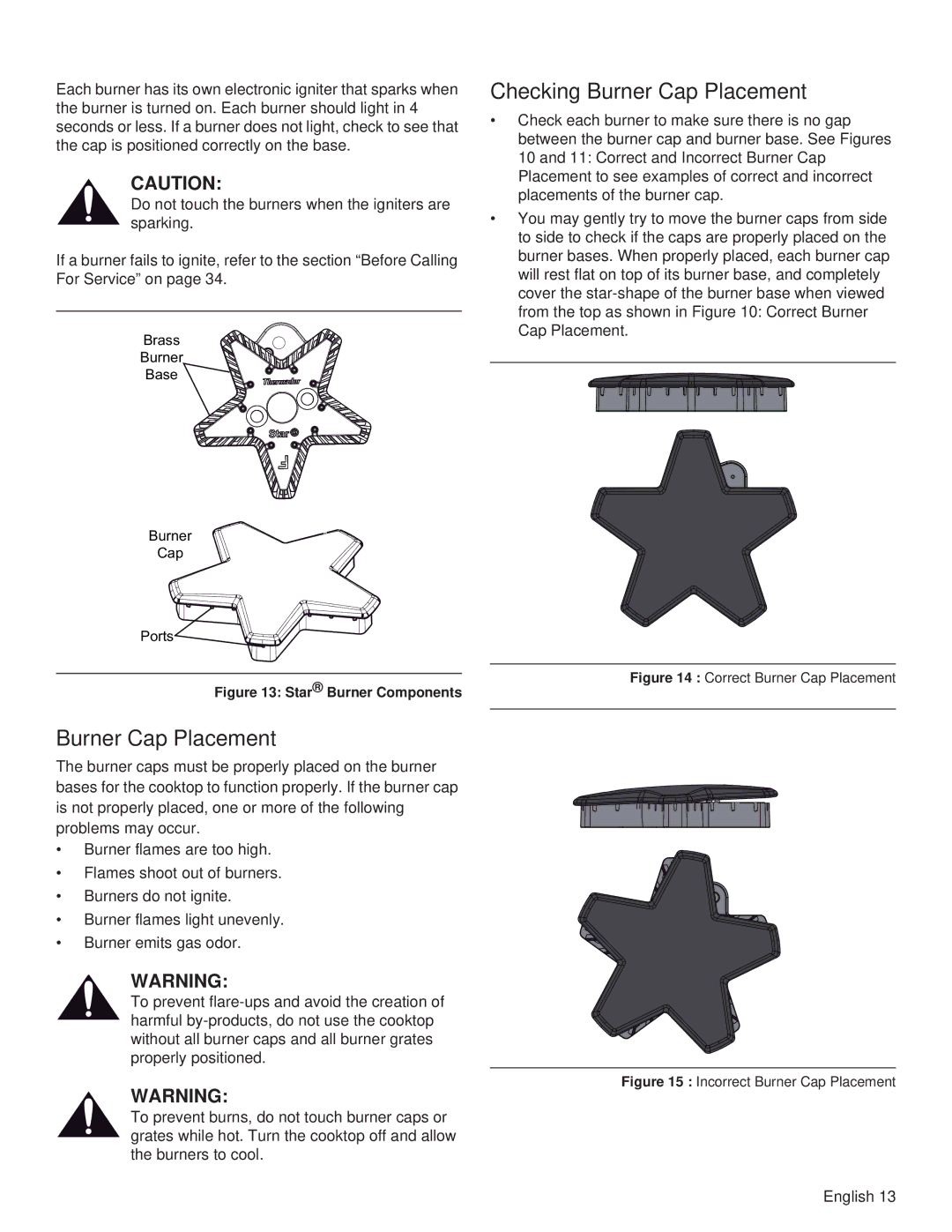 Thermador PRL30, PRL36, PRG48, PRG30, PRG36, PRL48 manual Checking Burner Cap Placement 