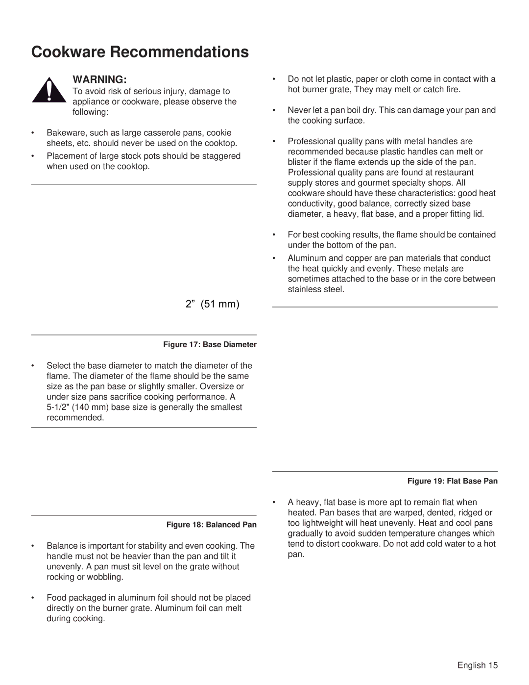 Thermador PRL48, PRL36, PRG48, PRG30, PRL30, PRG36 manual Cookware Recommendations, 51 mm 