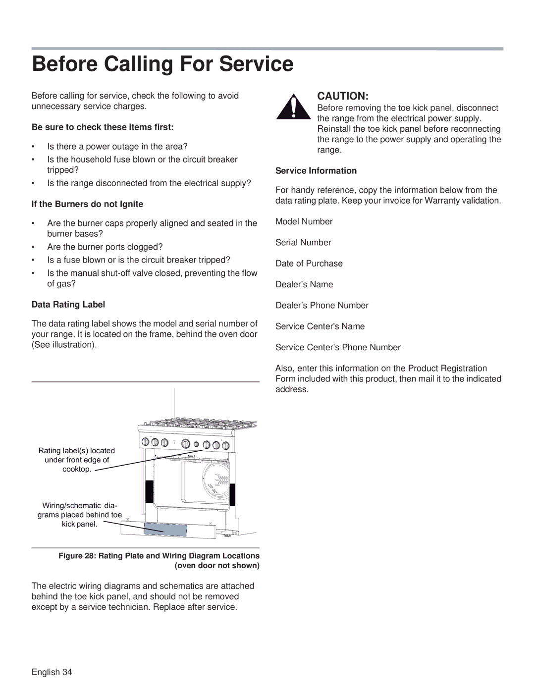 Thermador PRL36, PRG48, PRG30 Before Calling For Service, Be sure to check these items first, If the Burners do not Ignite 