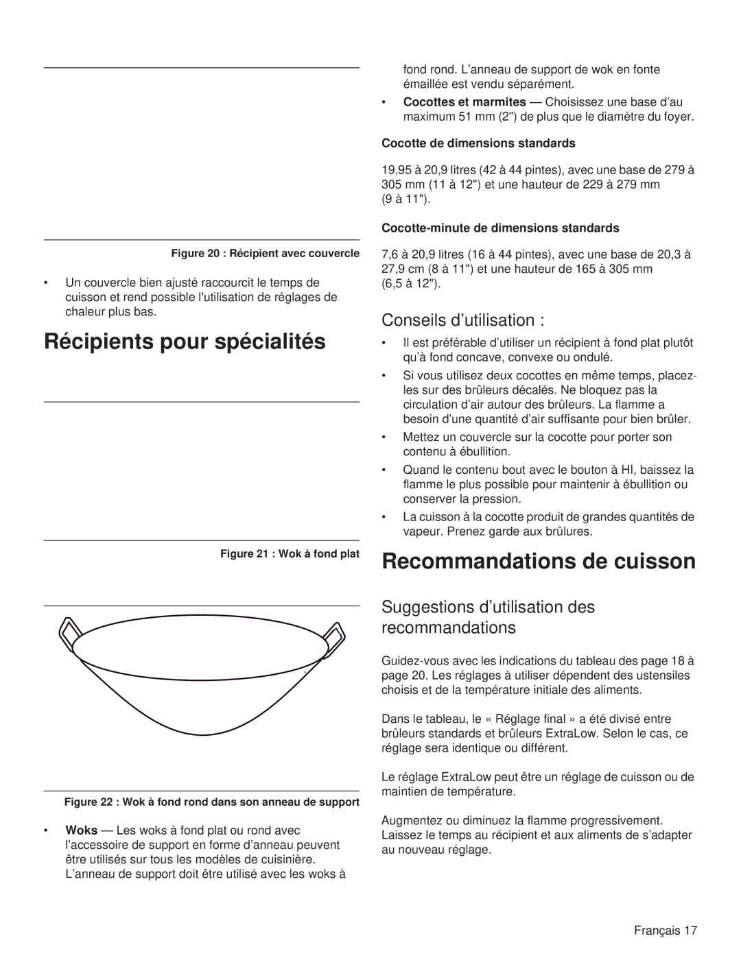 Thermador PRL30, PRL36, PRG48, PRG30, PRG36 Récipients pour spécialités, Recommandations de cuisson, Conseils d’utilisation 