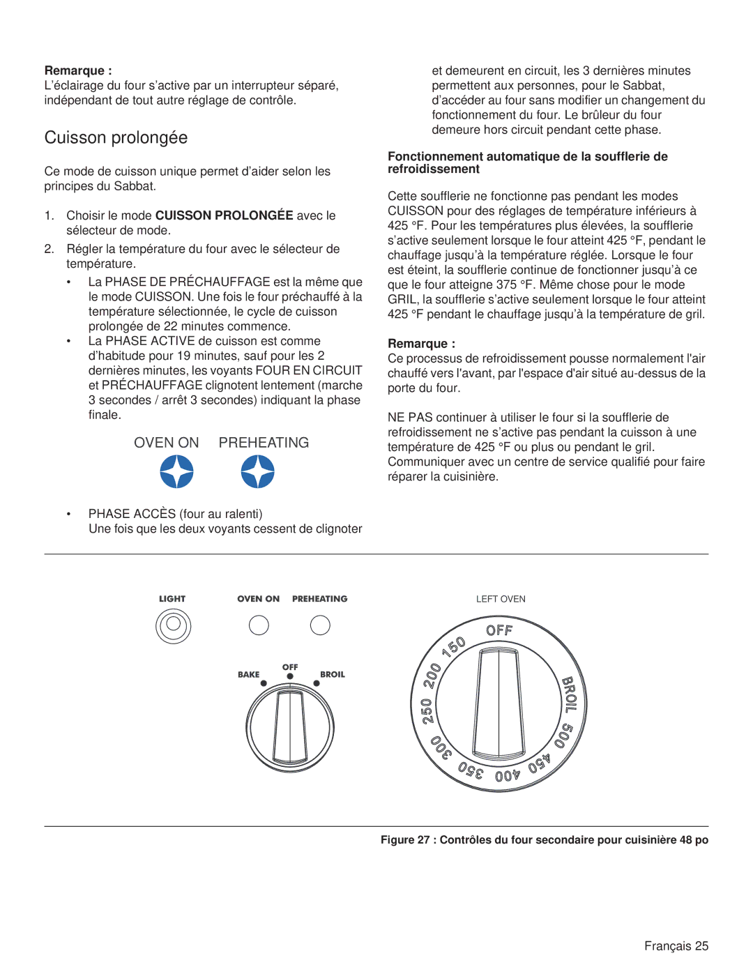 Thermador PRL48, PRL36, PRG48, PRG30, PRL30, PRG36 manual Cuisson prolongée, Contrôles du four secondaire pour cuisinière 48 po 