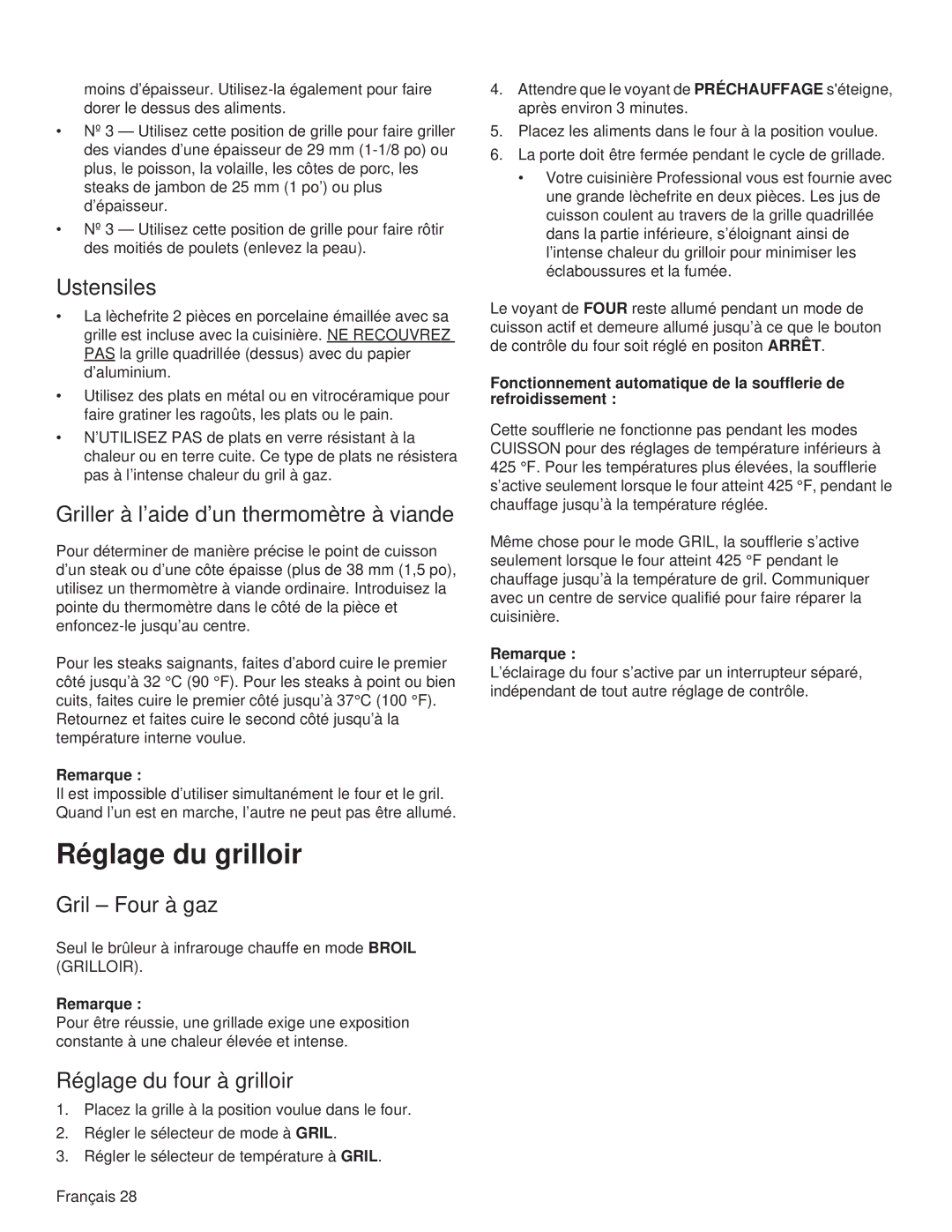 Thermador PRG30, PRL36, PRG48 Réglage du grilloir, Ustensiles, Griller à l’aide d’un thermomètre à viande, Gril Four à gaz 