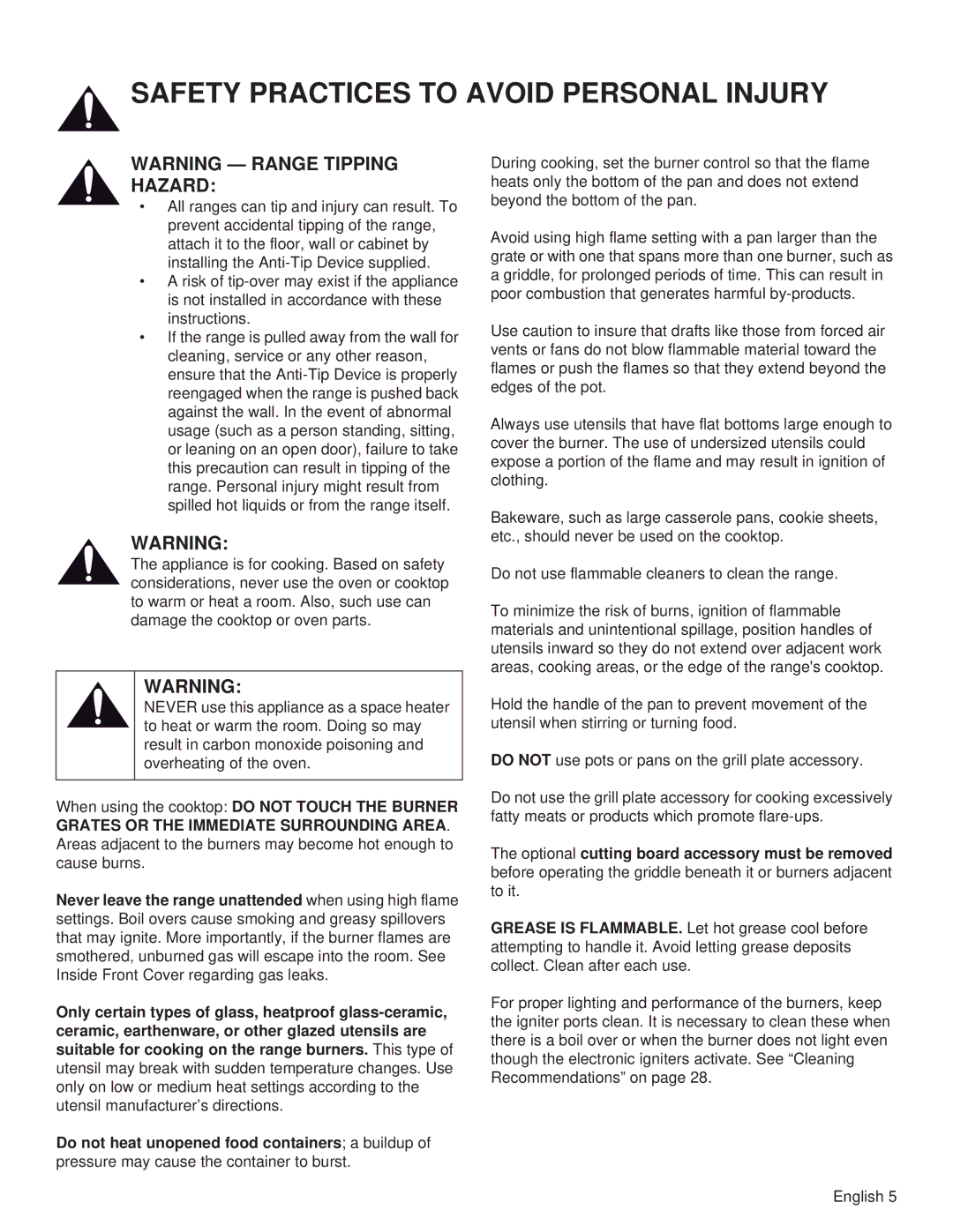 Thermador PRG48, PRL36, PRG30, PRL30, PRG36, PRL48 manual Hazard 