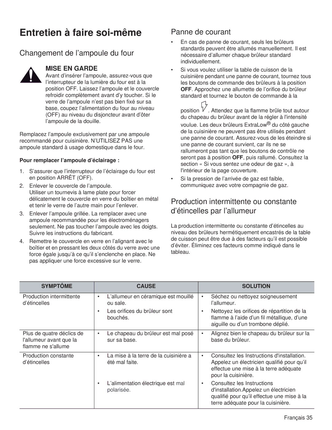 Thermador PRL30, PRL36 Entretien à faire soi-même, Changement de l’ampoule du four, Pour remplacer l’ampoule d’éclairage 