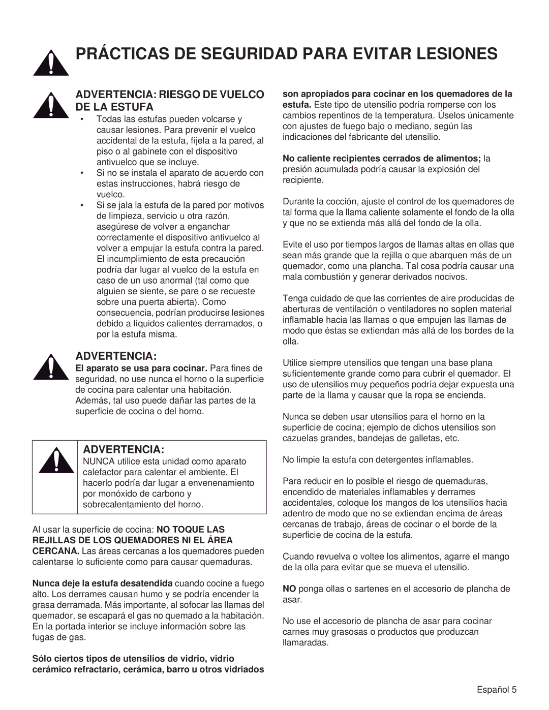 Thermador PRG48, PRL36, PRG30, PRL30 Prácticas DE Seguridad Para Evitar Lesiones, Advertencia Riesgo DE Vuelco DE LA Estufa 