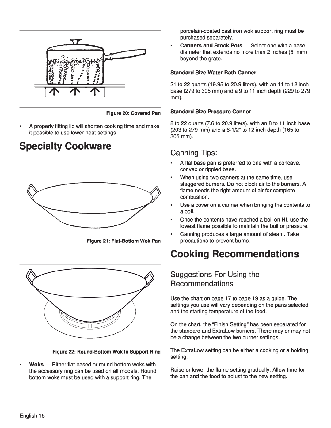 Thermador PRL36 manual Specialty Cookware, Cooking Recommendations, Canning Tips, Suggestions For Using the Recommendations 