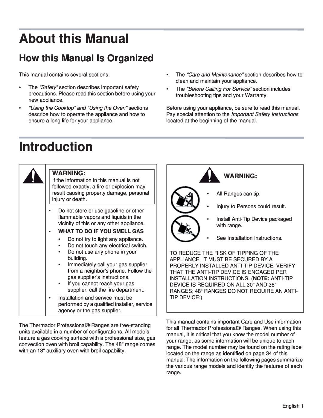 Thermador PRL30, PRL36, PRG48, PRG30, PRG36, PRL48 manual About this Manual, Introduction, How this Manual Is Organized 