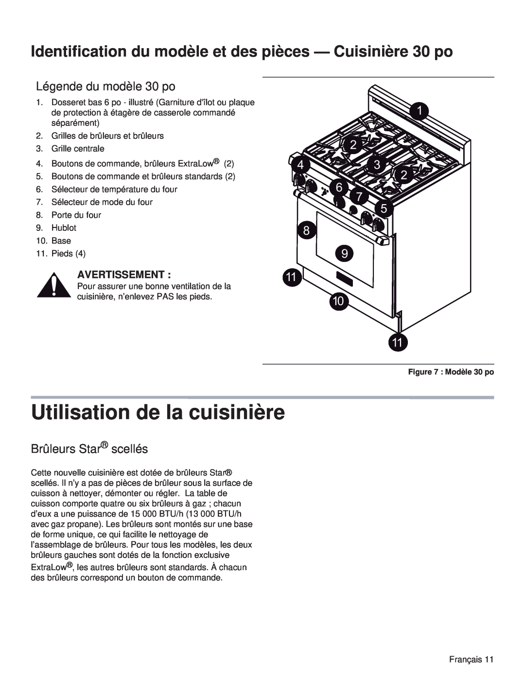 Thermador PRL30 Utilisation de la cuisinière, Identification du modèle et des pièces - Cuisinière 30 po, Avertissement 