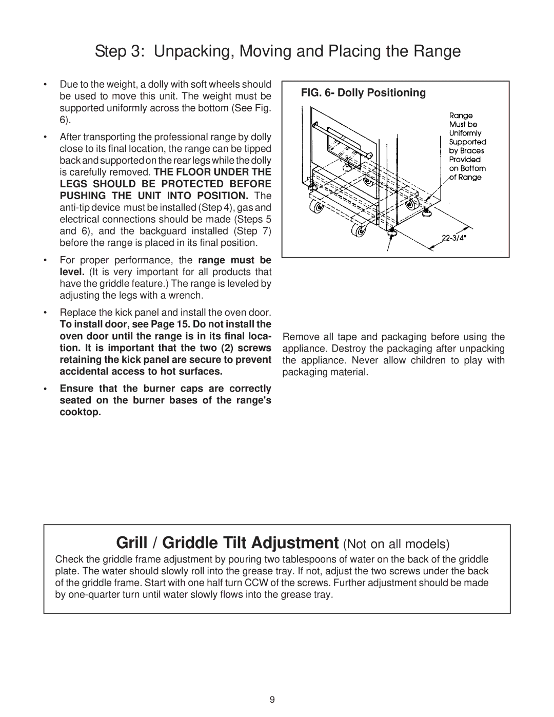 Thermador PRO-GRAND, PG48, PG36, PG30 installation instructions Grill / Griddle Tilt Adjustment Not on all models 