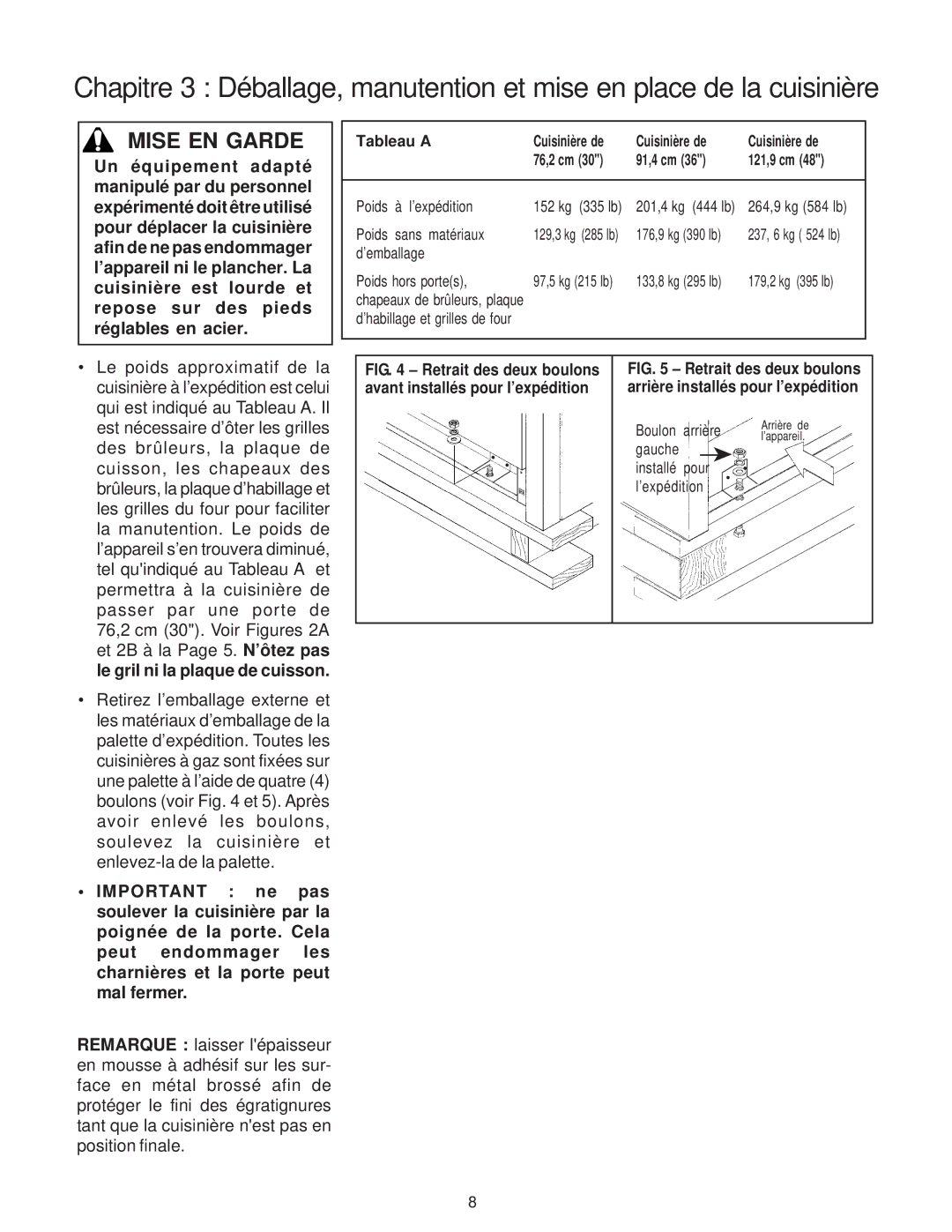 Thermador PRO-GRAND, PG48, PG36, PG30 installation instructions Poids ’expédition 152 kg 335 lb 