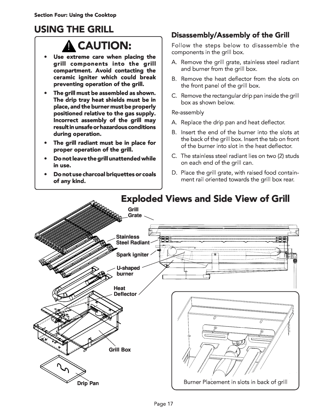 Thermador PSC484GG, PSC366 manual Exploded Views and Side View of Grill, Disassembly/Assembly of the Grill, Using The Grill 