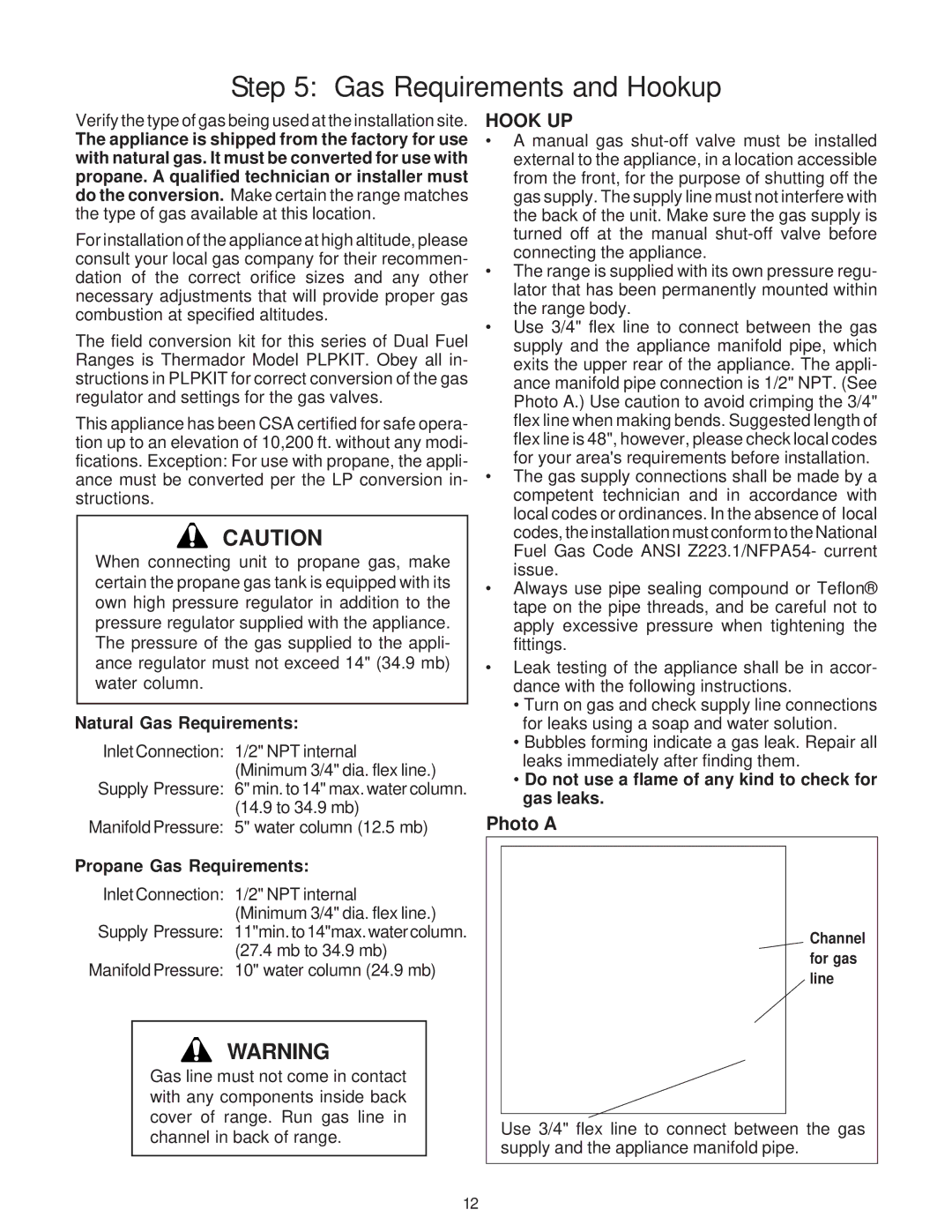 Thermador Range, PRO-HARMONY, 336, DP30, DP36 installation instructions Gas Requirements and Hookup, Hook UP, Photo a 