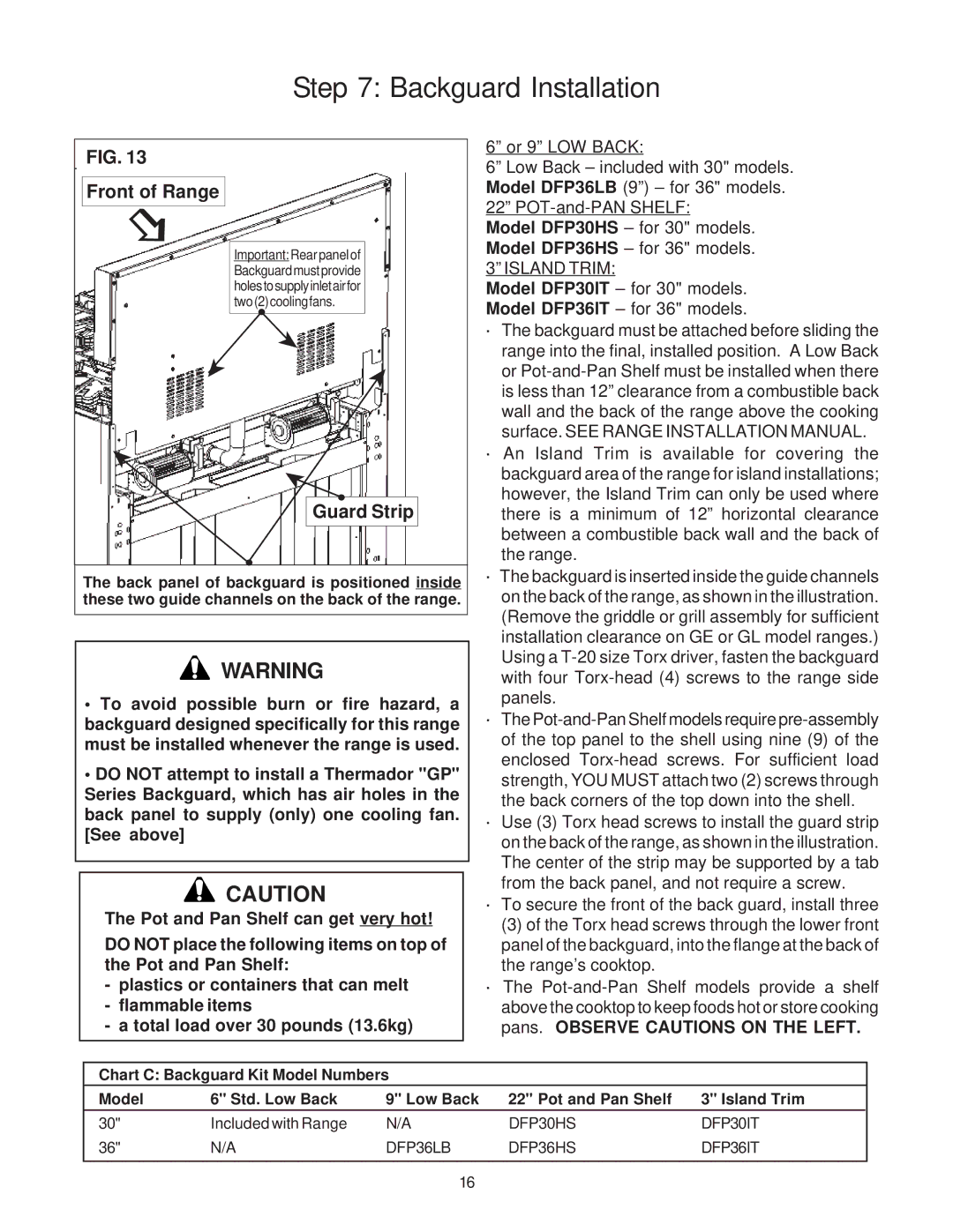 Thermador DP36, PRO-HARMONY, 336, DP30 installation instructions Backguard Installation, Front of Range, Guard Strip 