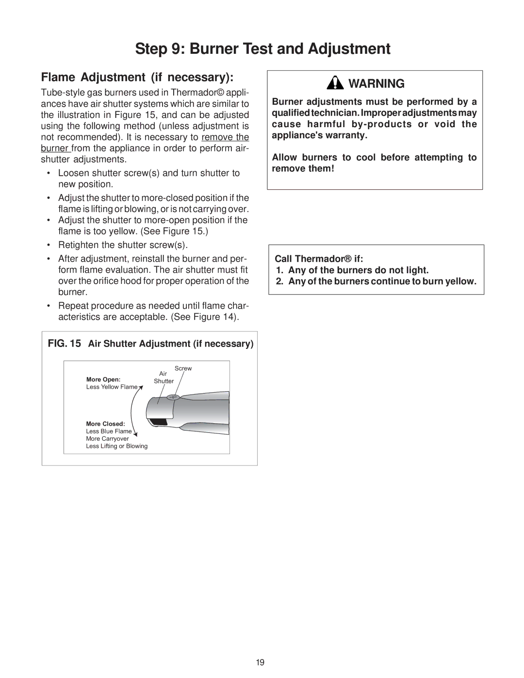 Thermador 336, Range, PRO-HARMONY, DP30, DP36 Flame Adjustment if necessary, Air Shutter Adjustment if necessary 