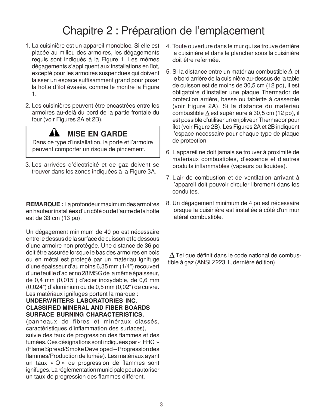 Thermador DP36, Range, PRO-HARMONY, 336, DP30 installation instructions Chapitre 2 Préparation de l’emplacement 