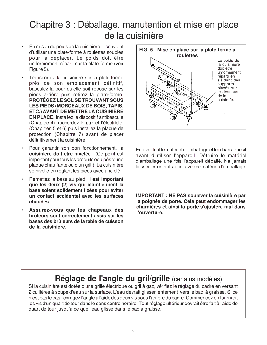 Thermador Range, PRO-HARMONY, 336, DP30, DP36 installation instructions Réglage de langle du gril/grille certains modèles 