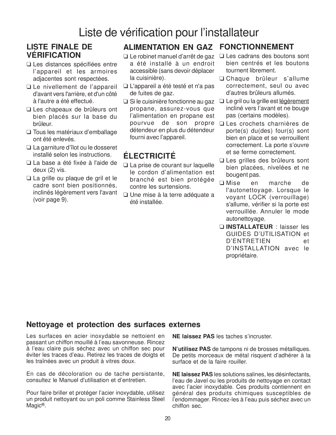 Thermador PRO-HARMONY, Range, 336, DP30, DP36 Liste Finale DE Vérification, Alimentation EN GAZ, Électricité, Fonctionnement 