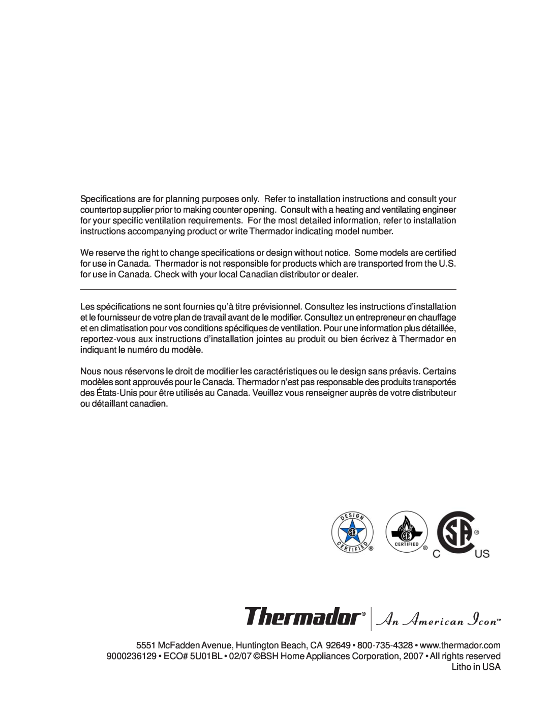 Thermador DP30, Range, PRO-HARMONY, 336, DP36 installation instructions 
