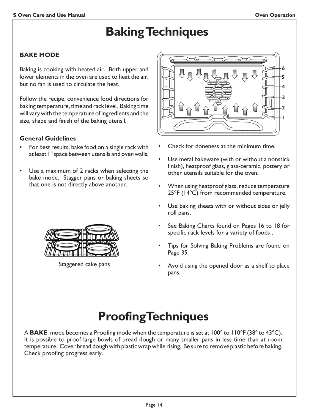 Thermador SC301, SCD272, SC272, SC302 manual BakingTechniques, ProofingTechniques, Bake Mode, General Guidelines 