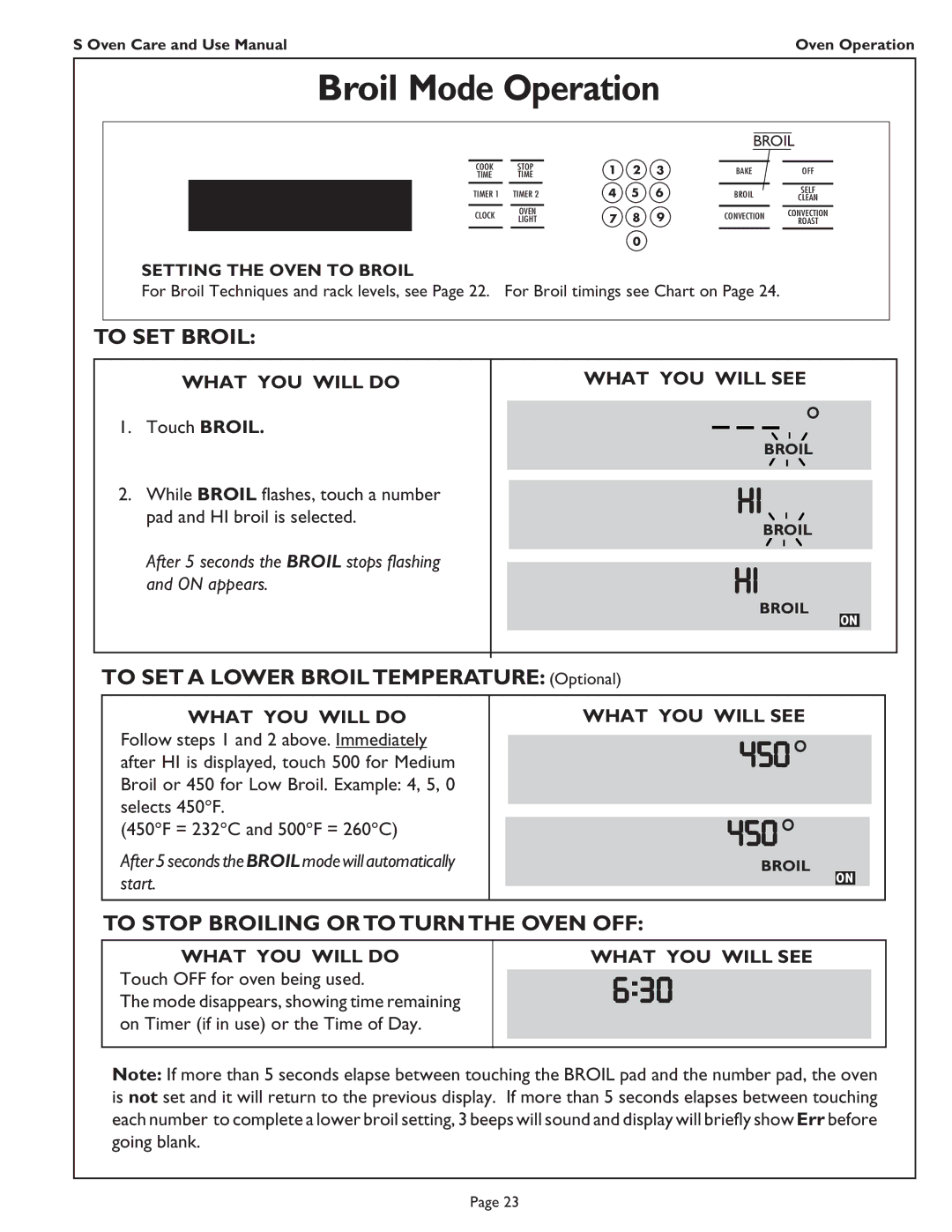 Thermador SCD272, SC301, SC272 To SET Broil, To Stop Broiling or to Turn the Oven OFF, What YOU will do What YOU will see 