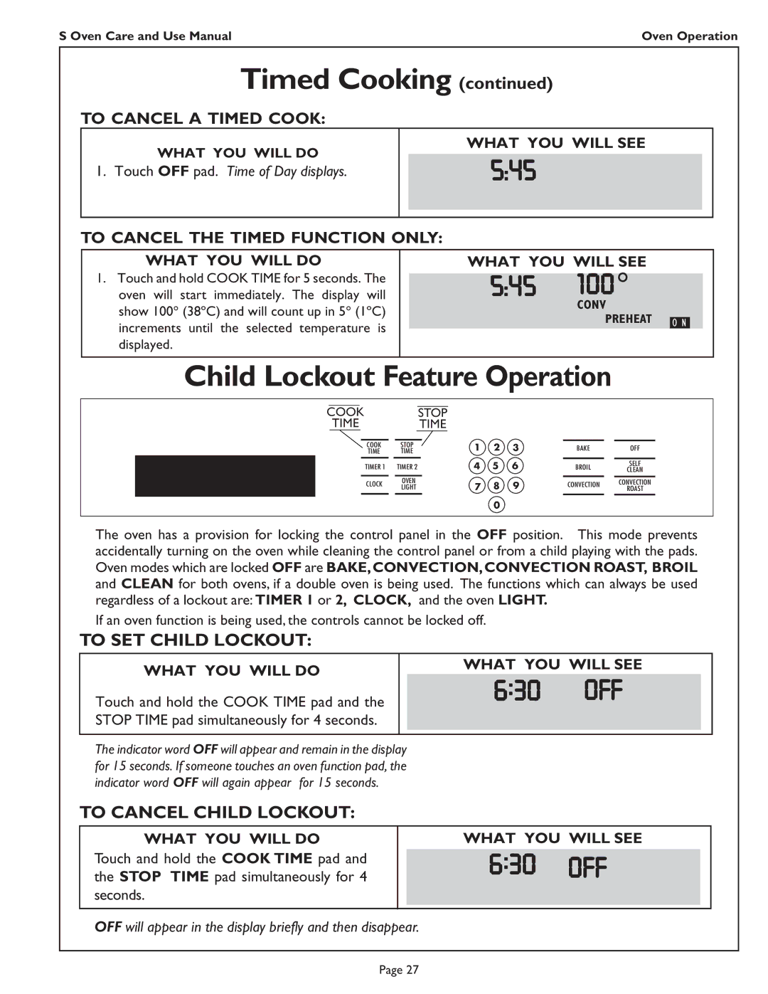 Thermador SCD272 manual Child Lockout Feature Operation, To SET Child Lockout, To Cancel Child Lockout, What YOU will Doadn 