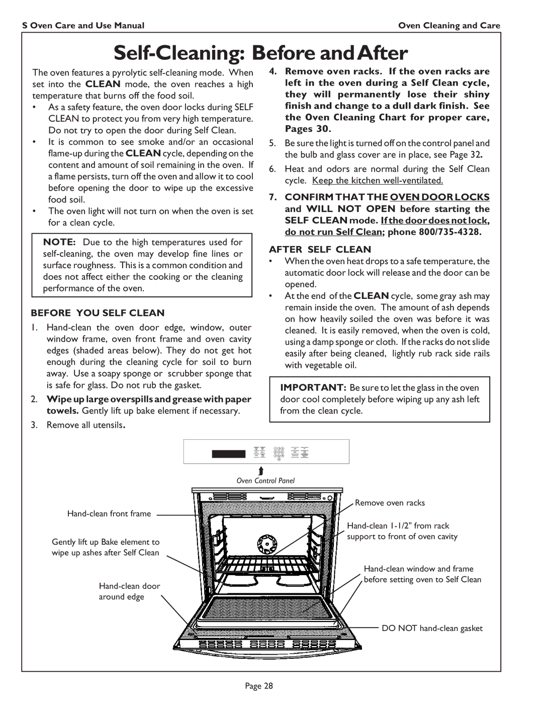 Thermador SC272, SC301, SCD272, SC302 manual Self-Cleaning Before andAfter, Remove all utensils 